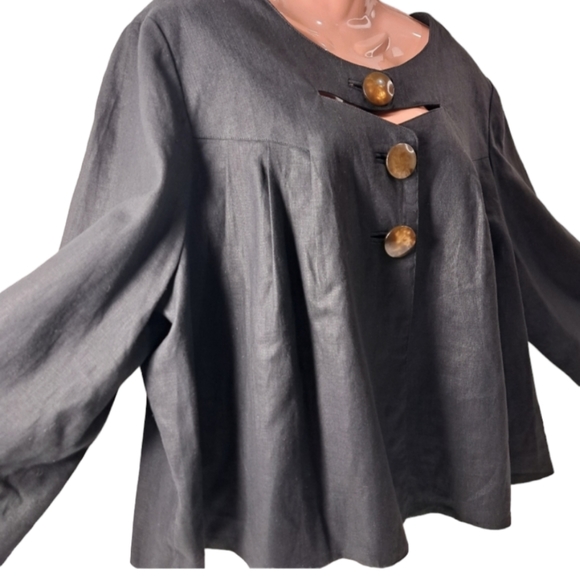 Sandro Women's 100%Linen Vintage Cutout Charcoal Swing Coat Jacket Blazer 1X - Picture 15 of 16